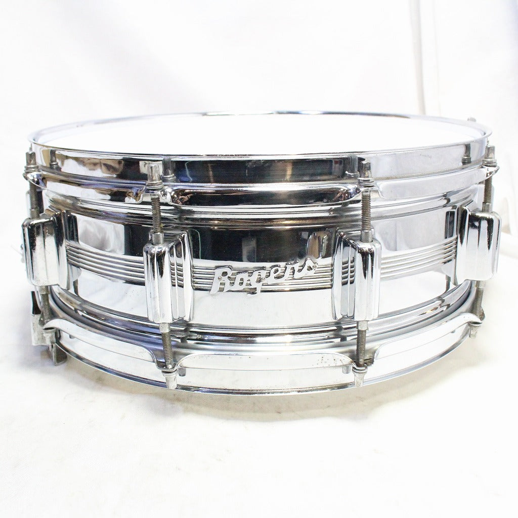 USED ROGERS / LATE 1960s DYNASONIC COB Chrome Over Brass 14×5 Rogers Snare Drum [08]