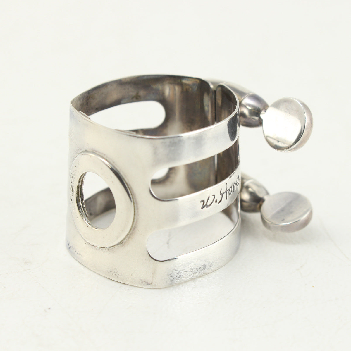 USED WOOD STONE Wood Stone / alto saxophone ligature, Selmer size, all silver [03]