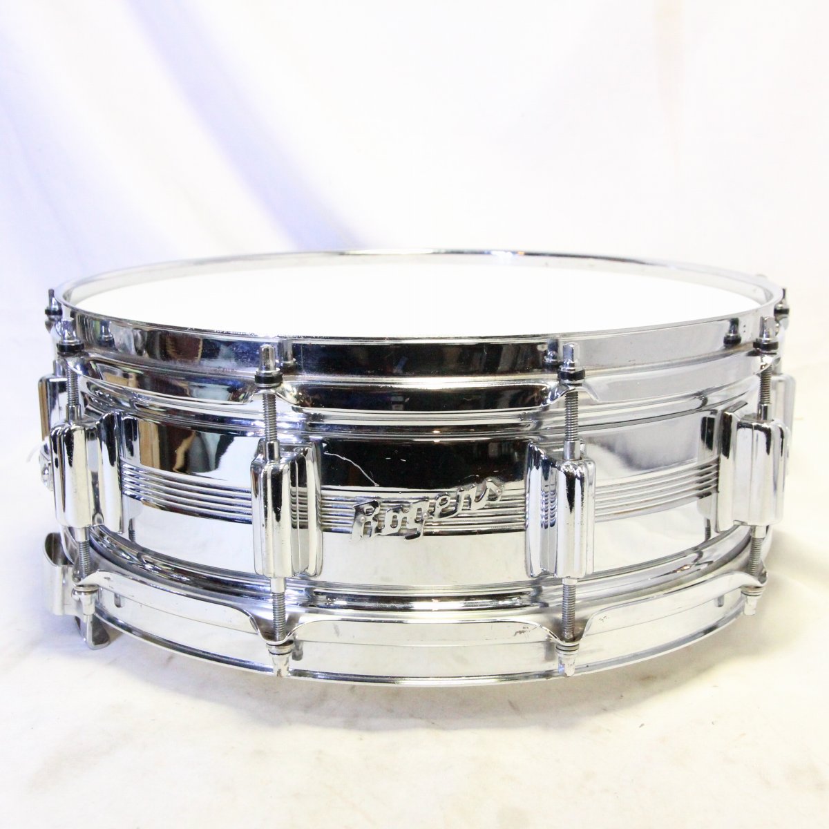 USED ROGERS / LATE 1960s DYNASONIC COB Chrome Over Brass 14×5 Rogers Snare Drum [08]