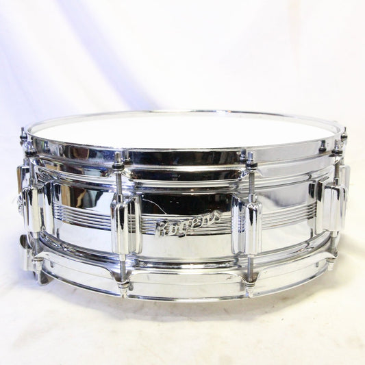 USED ROGERS / LATE 1960s DYNASONIC COB Chrome Over Brass 14×5 Rogers Snare Drum [08]