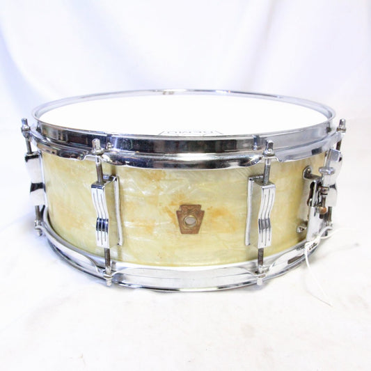 USED Ludwig / Early60s Jazz festival White Marine Pearl 14x5 with case [08]