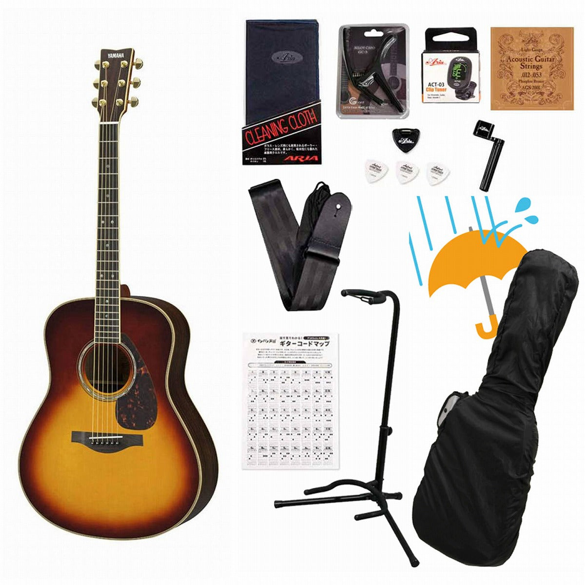 YAMAHA / LL16 ARE Brown Sunburst (BS) Yamaha Acoustic Guitar Folk Guitar LL-16 LL16ARE Acoustic Guitar Beginner's Luxury 12-Piece Beginner Set R [80]